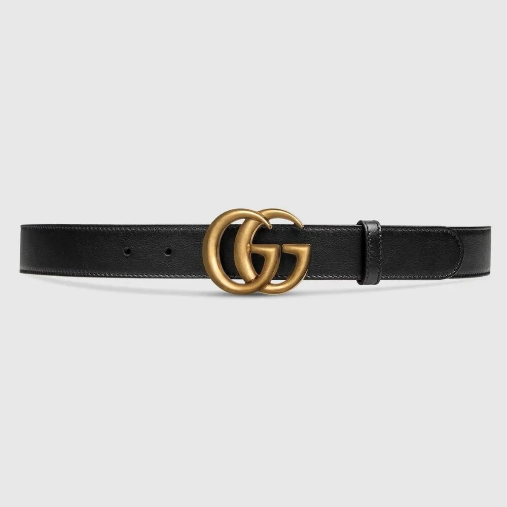 GUCCI GG MARMONT SLIM BELT UNISEX  BLACK SMOOTH LEATHER SIZE 80 WIT GUCCI BOX